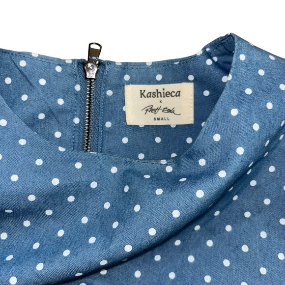 Kashieca By Rhett Eala Puff Sleeve Boxy Blue Polka Dot Crop Top Women’s S Zipper - Picture 7 of 12